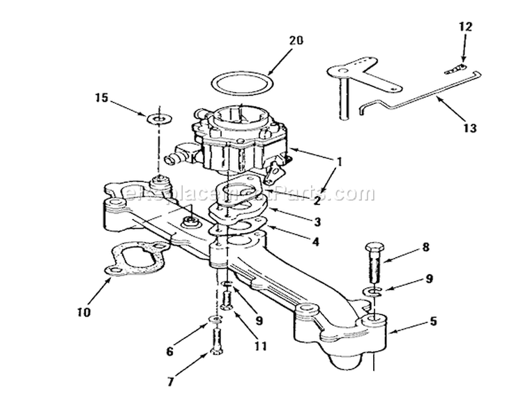 Onan Intake Manifold Diagram and Parts List for B1-16O802 1989 Toro Lawn Tractor
