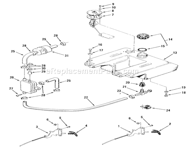 Onan Throttle Choke And Fuel Control Diagram and Parts List for B1-16O802 1989 Toro Lawn Tractor