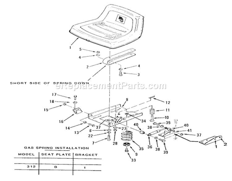 Seat Diagram and Parts List for B1-16O802 1989 Toro Lawn Tractor