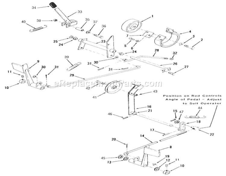 Clutch, Brake And Speed Control Linkage Diagram and Parts List for R1-16O802 1990 Toro Lawn Tractor