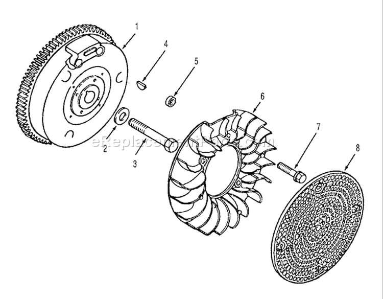 Kohler Flywheel Diagram and Parts List for R1-16O802 1990 Toro Lawn Tractor