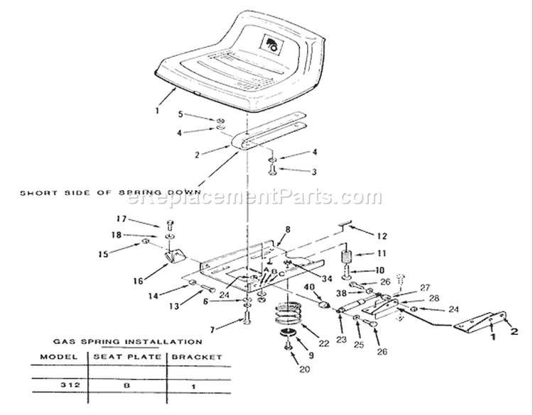 Seat Diagram and Parts List for R1-16O802 1990 Toro Lawn Tractor