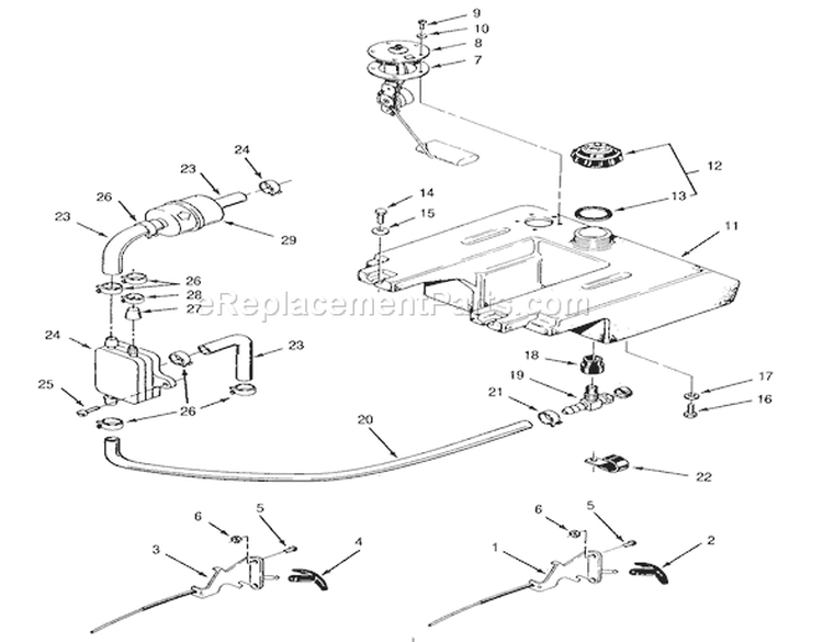 Toro Power Plus Fuel Tank And Controls Diagram and Parts List for R1-16O802 1990 Toro Lawn Tractor