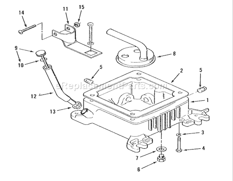 Toro Power Plus Oil Base Fill Tube And Bracket Diagram and Parts List for R1-16O802 1990 Toro Lawn Tractor