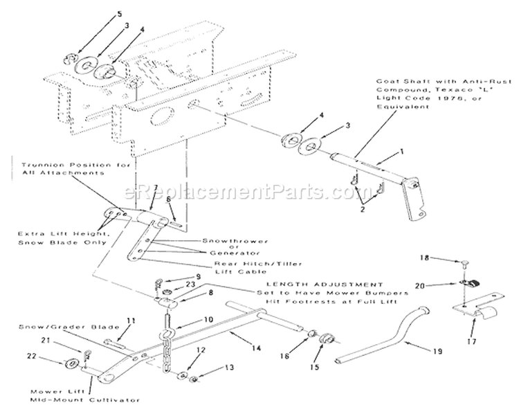 Hydraulic Lift Linkage Diagram and Parts List for R1-18OE01 1990 Toro Lawn Tractor