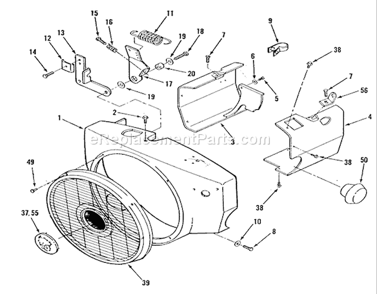 Blower Housing And Governor Diagram and Parts List for R1-18OE01 1990 Toro Lawn Tractor