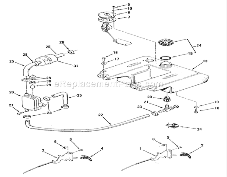 Throttle, Choke And Fuel Controls Diagram and Parts List for R1-18OE01 1990 Toro Lawn Tractor