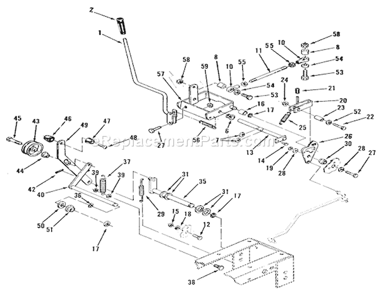 Clutch, Brake & Speed Control Linkage Diagram and Parts List for R1-18OE01 1990 Toro Lawn Tractor