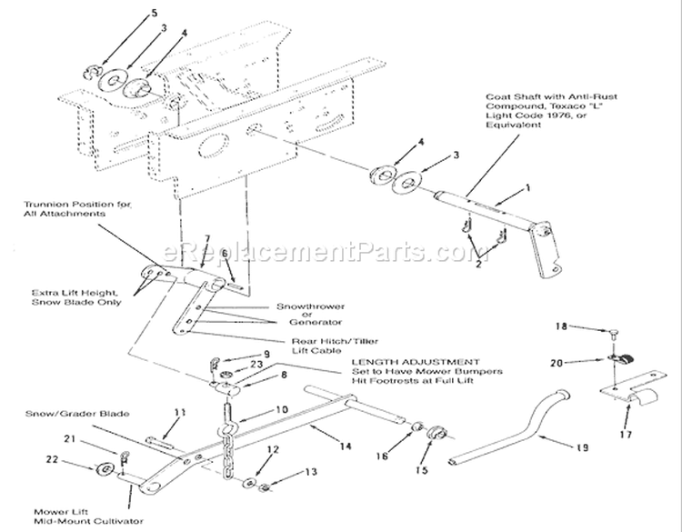 Hydraulic Lift Linkage Diagram and Parts List for R1-18OE02 1990 Toro Lawn Tractor