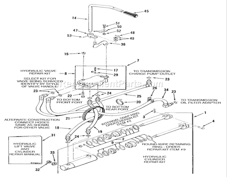 Hydraulic System Diagram and Parts List for R1-18OE02 1990 Toro Lawn Tractor