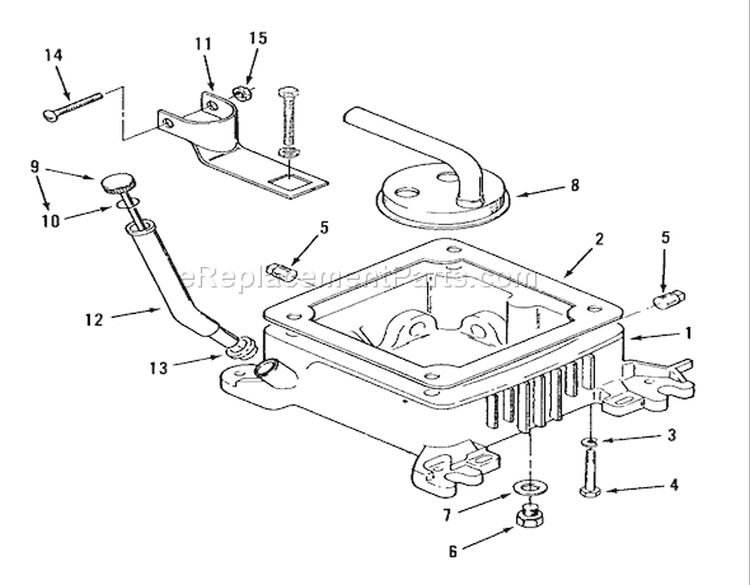 Oil Base Fill Tube And Bracket Diagram and Parts List for R1-18OE02 1990 Toro Lawn Tractor