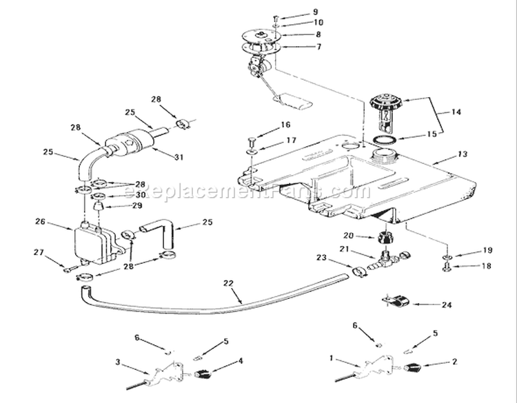 Throttle, Choke And Fuel Controls Diagram and Parts List for R1-18OE02 1990 Toro Lawn Tractor