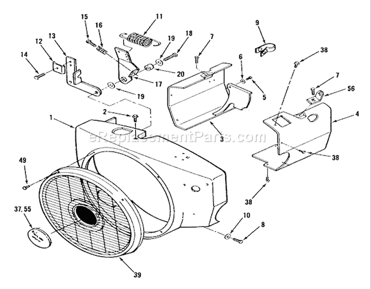 Blower Housing And Governor Diagram and Parts List for R1-18OE02 1990 Toro Lawn Tractor
