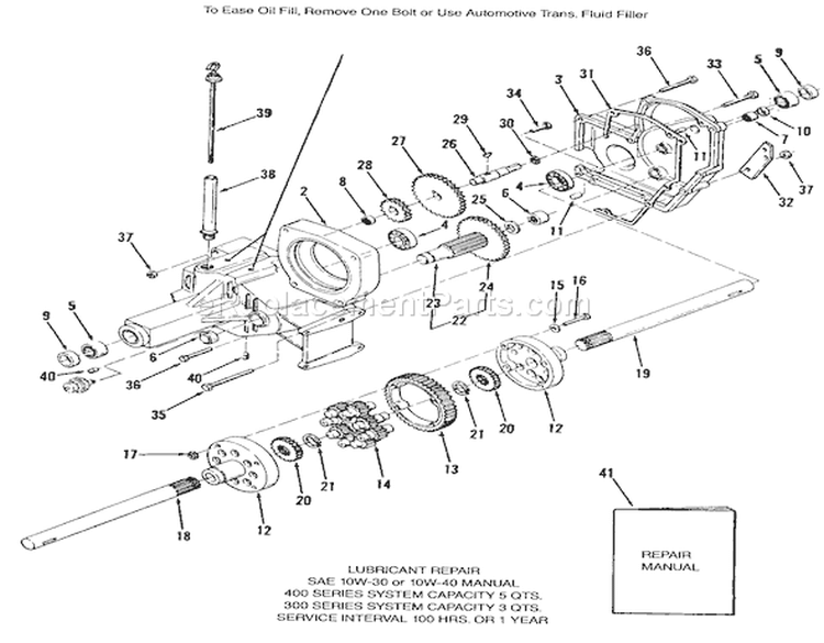 Transaxle Diagram and Parts List for R1-18OE02 1990 Toro Lawn Tractor