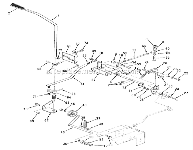 Clutch, Brake & Speed Control Linkage Diagram and Parts List for R1-18OE02 1990 Toro Lawn Tractor