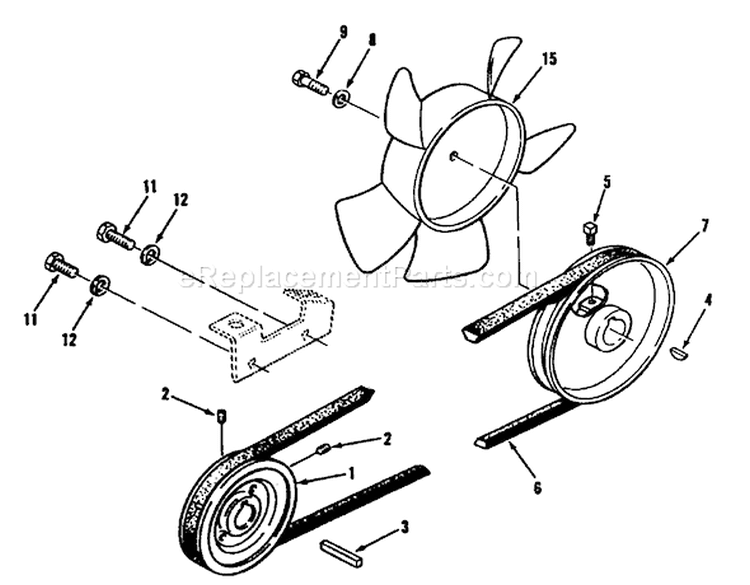 Drive Belt And Pulleys Diagram and Parts List for R1-20OE02 2000001-2999999 - 1992 Toro Lawn Tractor
