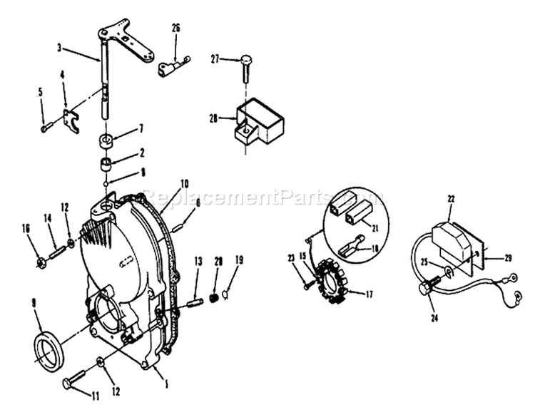 Gearcase, Ignition Control, Alternatorand Regulator Diagram and Parts List for R1-20OE02 2000001-2999999 - 1992 Toro Lawn Tractor