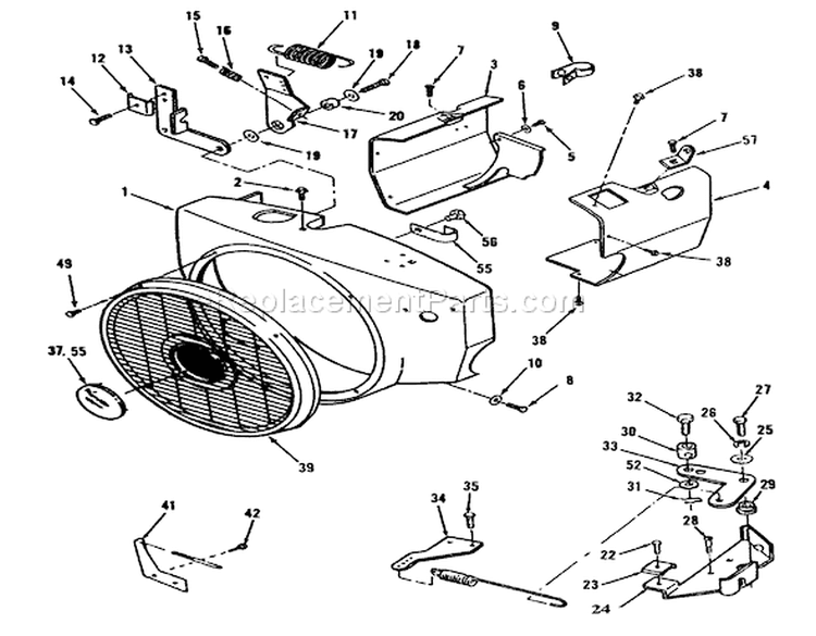 Blower Housing And Governor Diagram and Parts List for R1-20OE02 2000001-2999999 - 1992 Toro Lawn Tractor