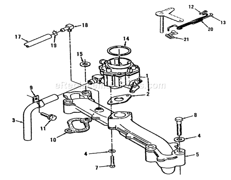 Intake Manifold Diagram and Parts List for R1-20OE02 2000001-2999999 - 1992 Toro Lawn Tractor