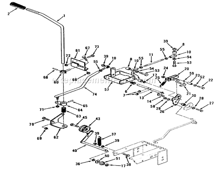 Clutch, Brake And Speed Control Linkage Diagram and Parts List for R1-20OE02 2000001-2999999 - 1992 Toro Lawn Tractor