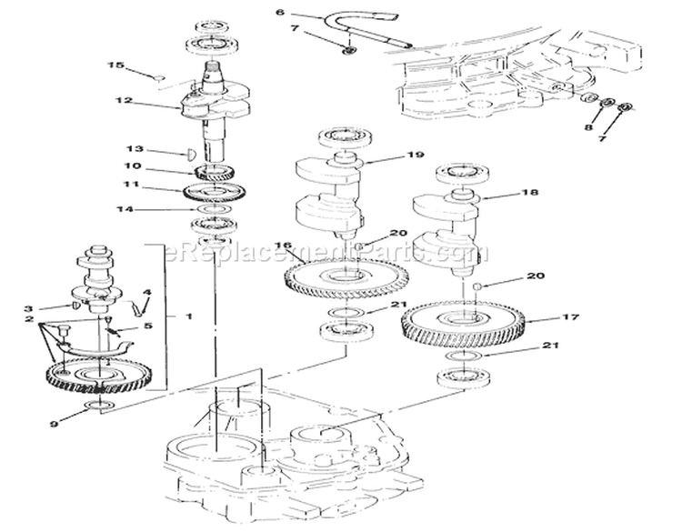 12Hp Engine Crankshaft & Camshaft Assembly Diagram and Parts List for R2-12OE01 1000001-1999999 - 1991 Toro Lawn Tractor