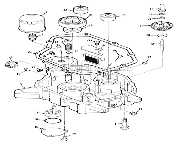 12Hp Engine Oil Base & Pump Assembly Diagram and Parts List for R2-12OE01 1000001-1999999 - 1991 Toro Lawn Tractor
