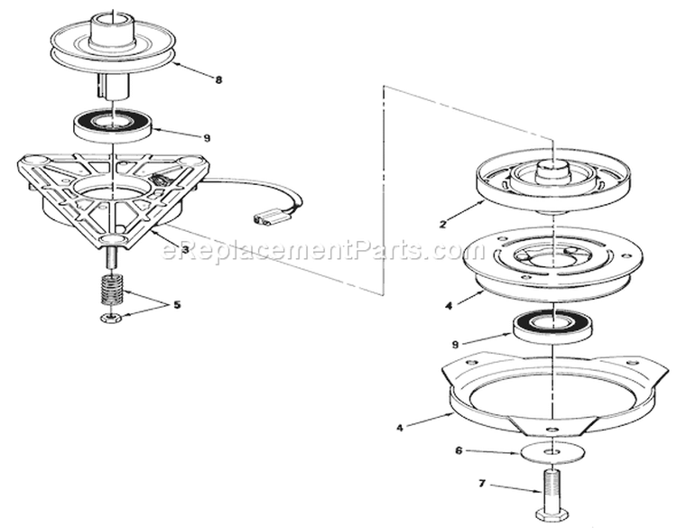 Engine Pulley & Pto Clutch Assembly Diagram and Parts List for R2-12OE02 2000001-2999999 - 1992 Toro Lawn Tractor