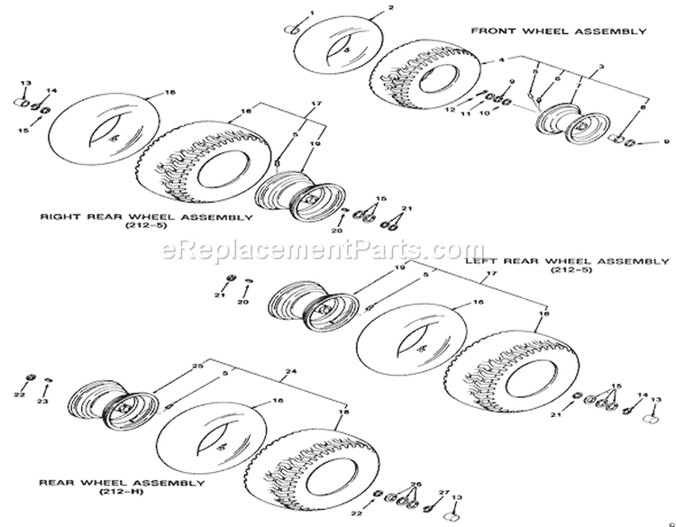 Wheel & Tire Assembly Diagram and Parts List for R2-12OE02 2000001-2999999 - 1992 Toro Lawn Tractor
