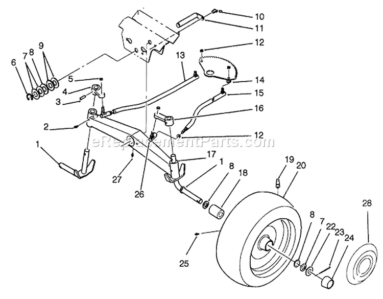 Front Axle Assembly Diagram and Parts List for R2-16BE01 2000001-2999999 - 1992 Toro Lawn Tractor