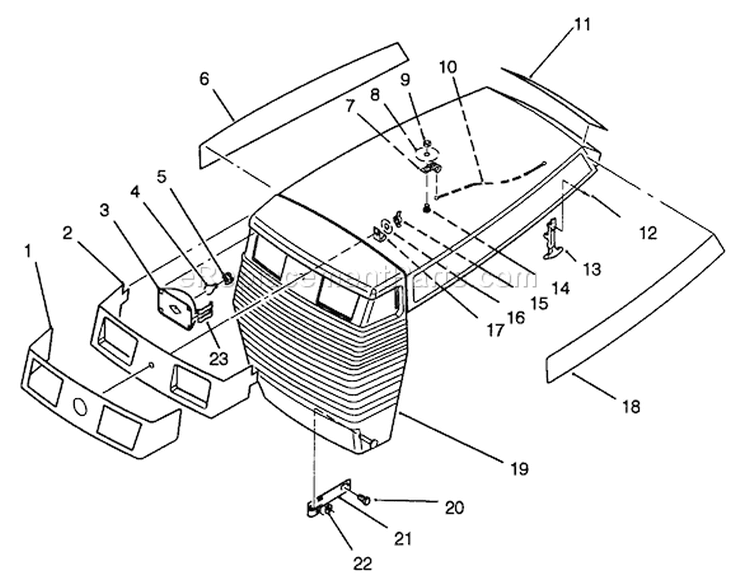 Hood Assembly Diagram and Parts List for R2-16BE01 2000001-2999999 - 1992 Toro Lawn Tractor