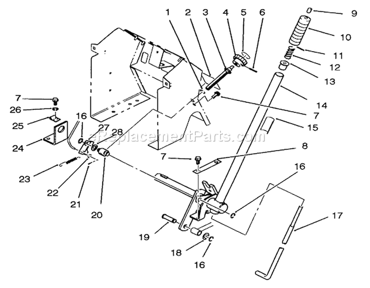 Lift Bar Linkage Assembly Diagram and Parts List for R2-16BE01 2000001-2999999 - 1992 Toro Lawn Tractor