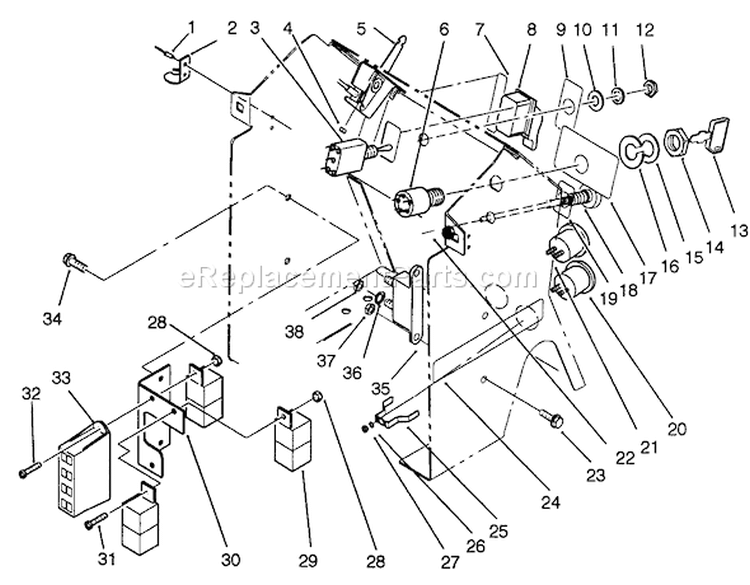 Dash Assembly Diagram and Parts List for R2-16BE01 2000001-2999999 - 1992 Toro Lawn Tractor