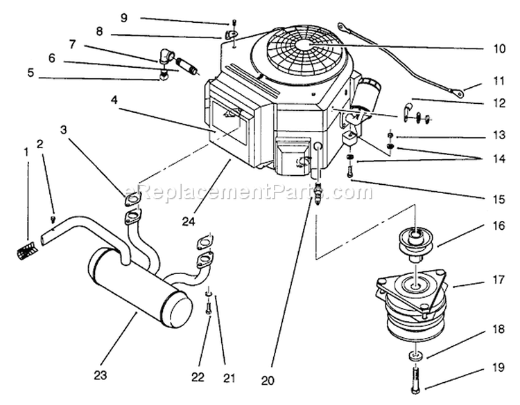 Engine And Clutch Diagram and Parts List for R2-16BE01 2000001-2999999 - 1992 Toro Lawn Tractor