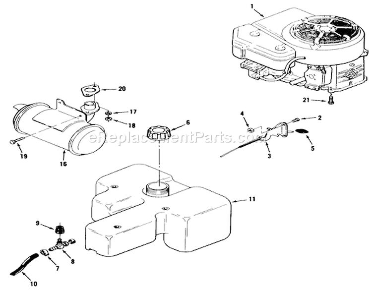Engine, Fuel & Exhaust Systems Diagram and Parts List for R2-17K502 1990 Toro Lawn Tractor