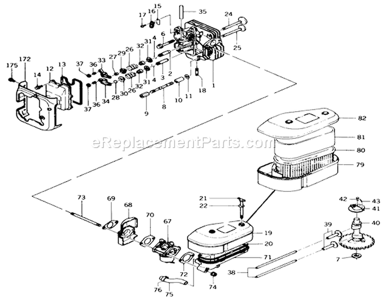 Cylinder Head, Valves, Camshaft, Air Filter Assembly And Carburetor Diagram and Parts List for R2-17K502 1990 Toro Lawn Tractor