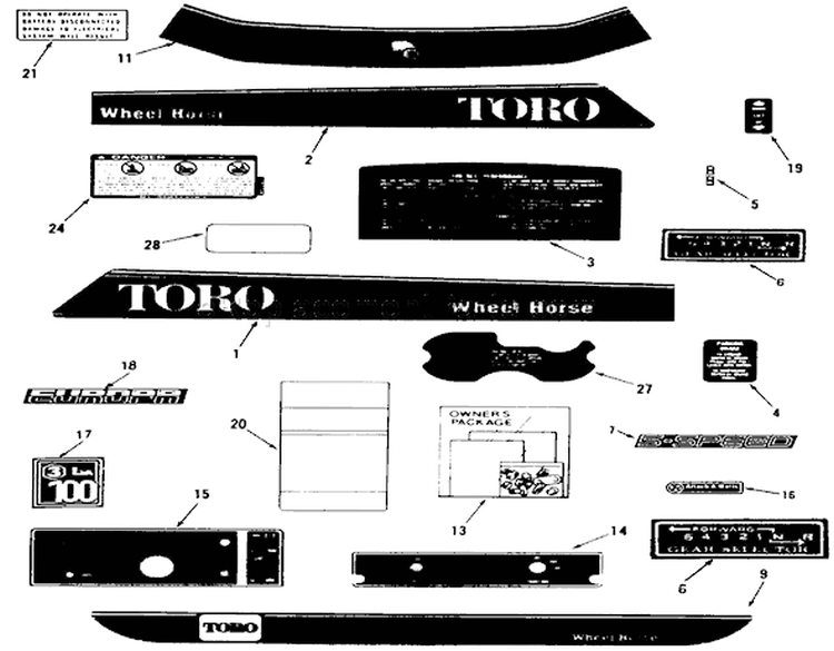 Decals, Miscellaneous Diagram and Parts List for R2-17K502 1990 Toro Lawn Tractor