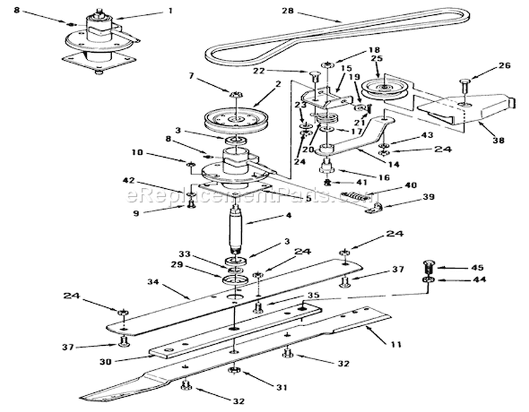 Spindle, Pulleys & Drive Belt Assemblies Diagram and Parts List for R3-10B404 3900001-3999999 - 1993 Toro Lawn Tractor