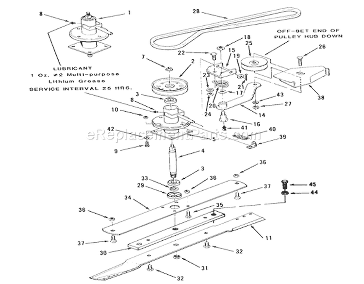 Spindle, Pulleys, And Drive Belt Diagram and Parts List for R3-10B401 1990 Toro Lawn Tractor