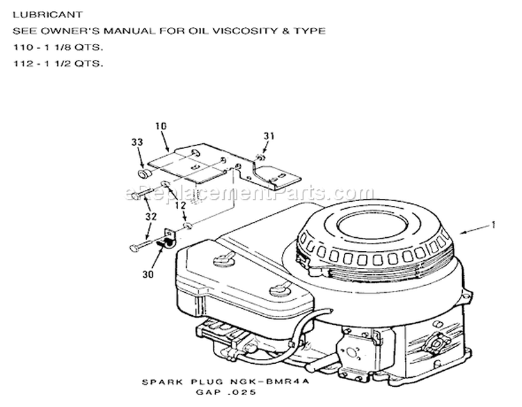 Engines Diagram and Parts List for R3-10B401 1990 Toro Lawn Tractor