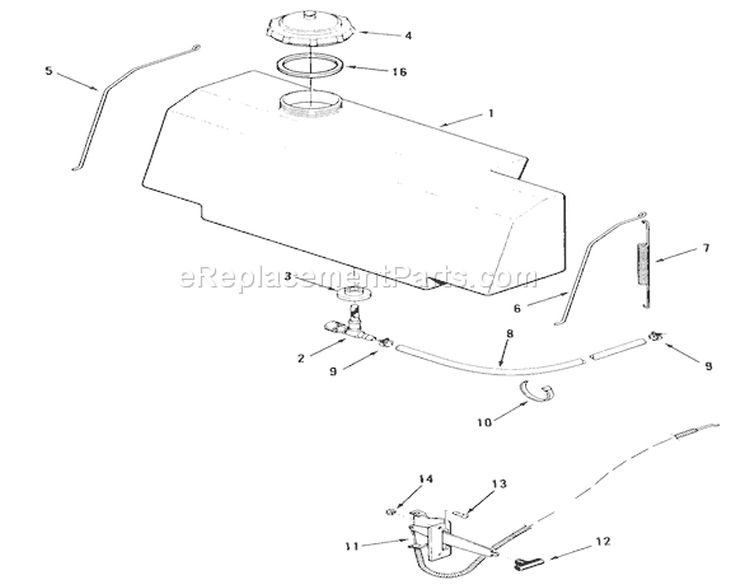 Fuel System Diagram and Parts List for R3-10B401 1990 Toro Lawn Tractor
