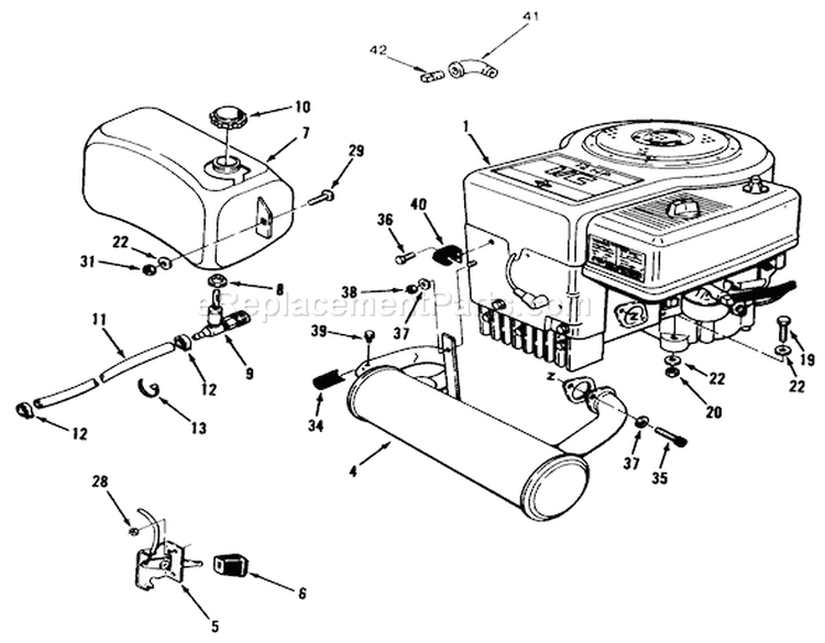 Engine, Fuel & Exhaust Systems Diagram and Parts List for S2-12B502 1000001-1999999 - 1991 Toro Lawn Tractor