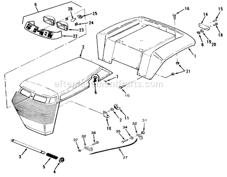Hood & Fender Assembly Diagram and Parts List for S2-12B502 1000001-1999999 - 1991 Toro Lawn Tractor