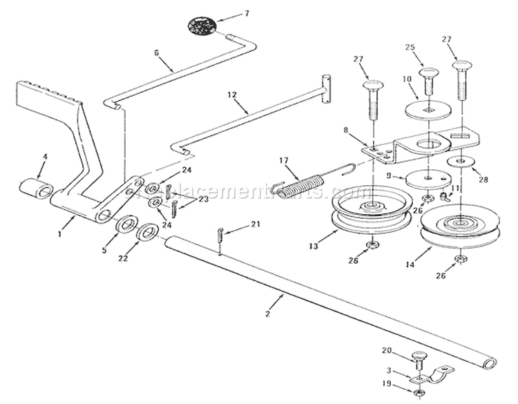 Hydrostatic Transaxle Brake And Idler Linkage Diagram and Parts List for R2-12B501 1990 Toro Lawn Tractor