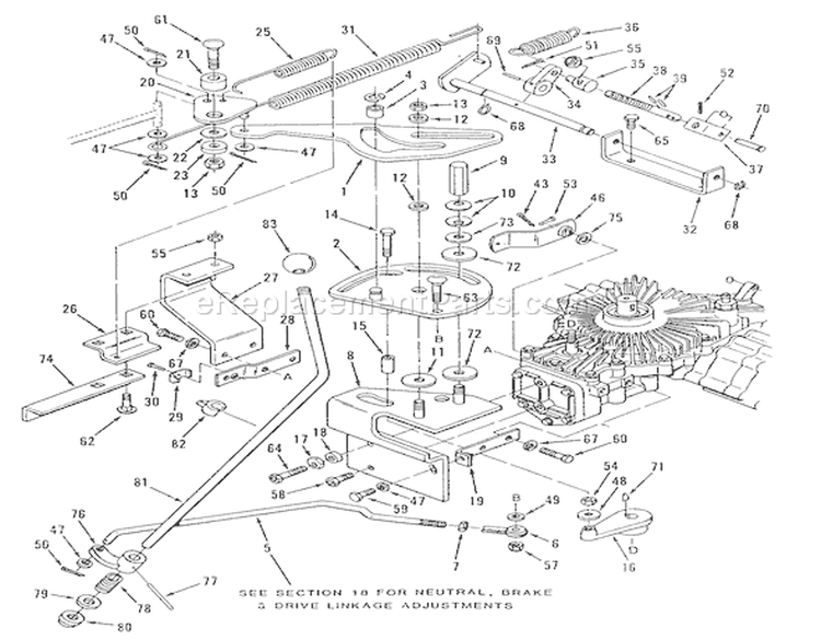 Hydrostatic Transaxle-Control Linkage Diagram and Parts List for R2-12B501 1990 Toro Lawn Tractor
