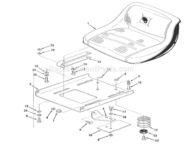 Seat And Suspension Diagram and Parts List for R2-12B501 1990 Toro Lawn Tractor