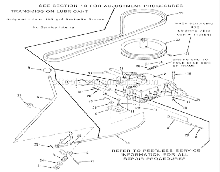 5-Speed Transmission Diagram and Parts List for R2-12B501 1990 Toro Lawn Tractor