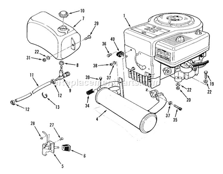 Engine, Fuel & Exhaust Systems Diagram and Parts List for R2-12B501 1990 Toro Lawn Tractor