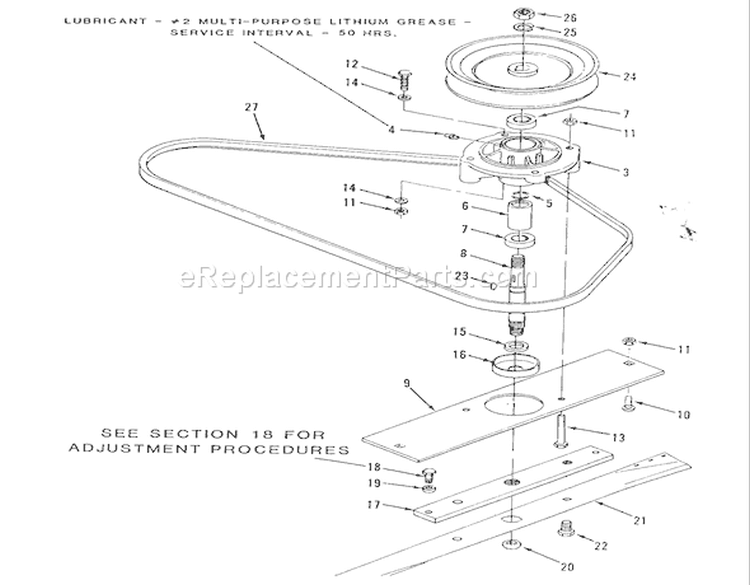 30" Mower Deck Spindle Diagram and Parts List for S2-12K501 1989 Toro Lawn Tractor