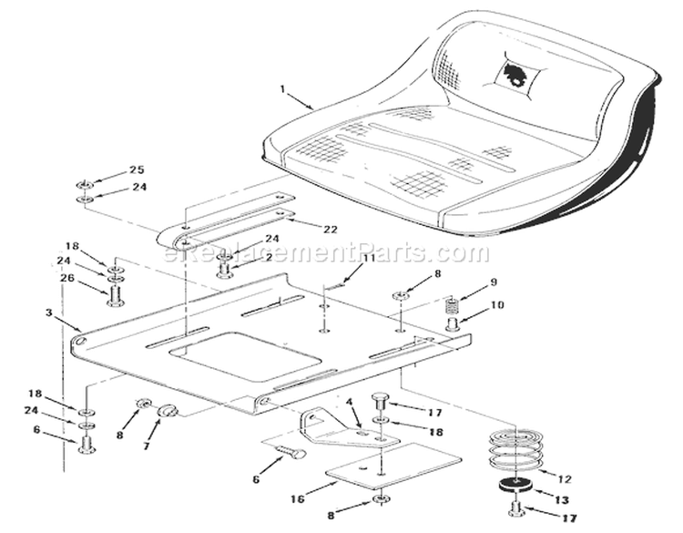 Seat And Suspension Diagram and Parts List for S2-12K501 1989 Toro Lawn Tractor