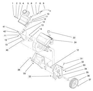 Engine & Fuel Tank Assembly Diagram and Parts List for 38421 7900001 - 7999999 Toro Snow Blower
